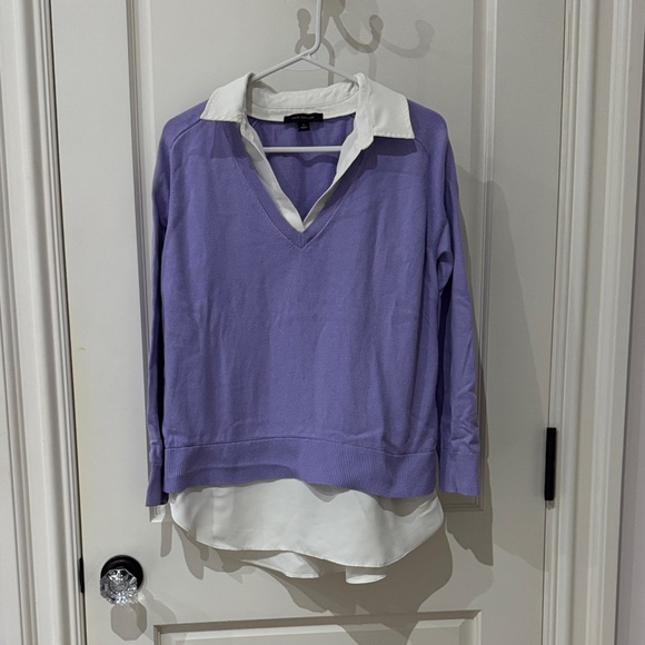 Ann Taylor Tops - Ann Taylor Lavender Mixed Media V-Neck Sweater